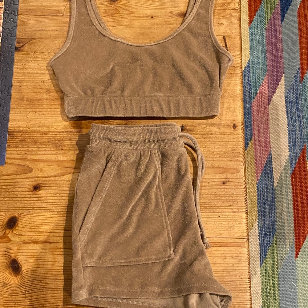 Zara mocha terry cloth set sold together top size s bottom size m for women.